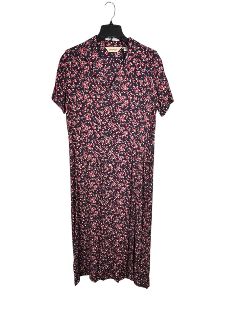 Vtg Eddie Bauer Dress Womens Petite XL Blue Floral Rayon Maxi Cottagecore Picnic